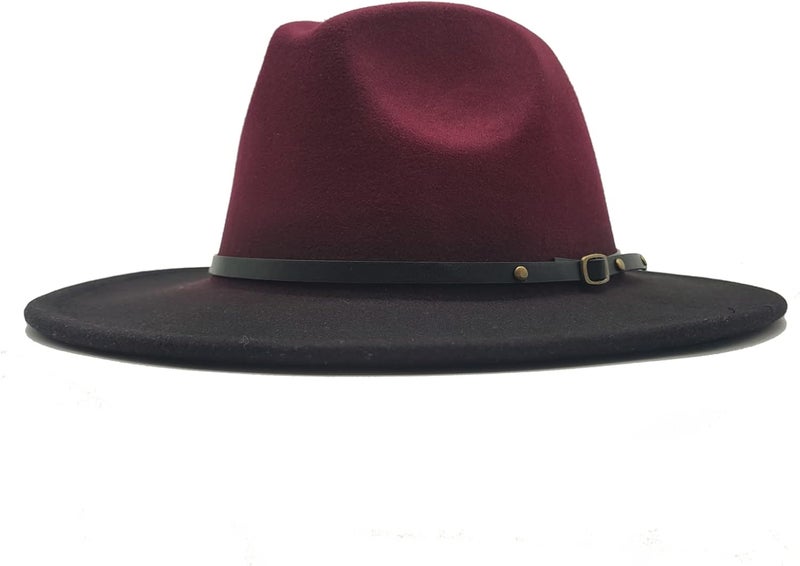 Willheoy Wide Brim Fedora Hats for Women & Men Two Tone Felt Hat Gradient Dress Hat - Image 3